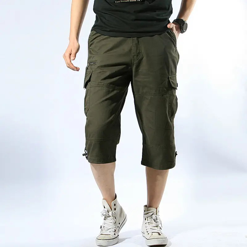 Men Capri Pants Olive Green 5cm Elastic Waist - Image 5