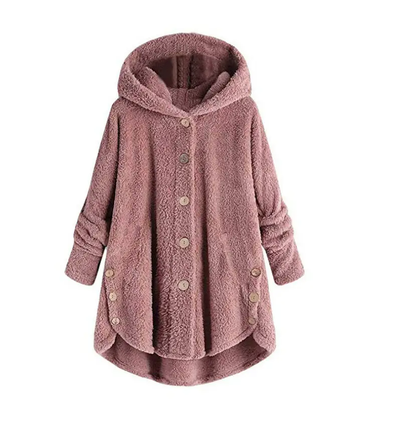 2022 Women's Button Plush Hooded Jacket Brown - Image 15