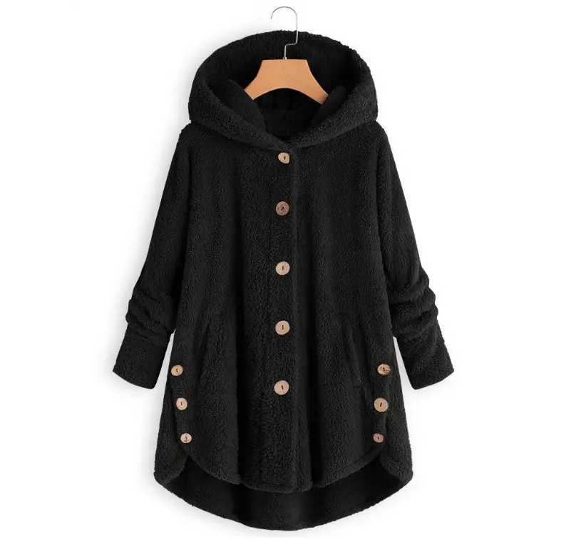 2022 Women's Button Plush Hooded Jacket Brown — feature 10