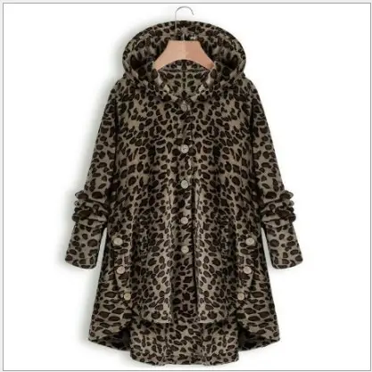 2022 Women's Button Plush Hooded Jacket Brown — feature 12