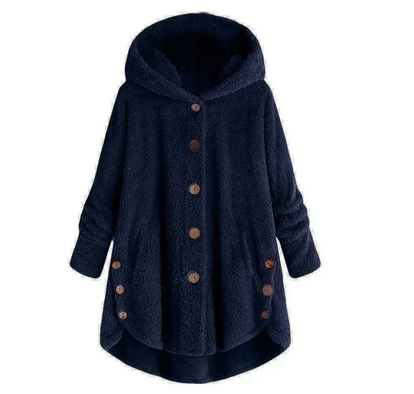 2022 Women's Button Plush Hooded Jacket Brown - Image 7