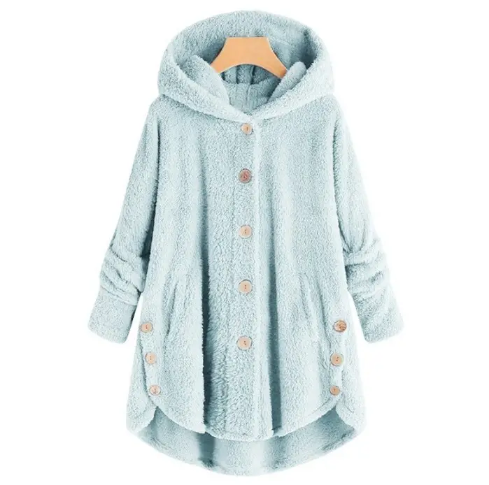 2022 Women's Button Plush Hooded Jacket Brown - Image 9