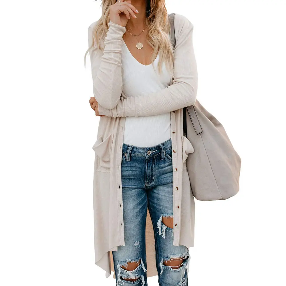 Long Sleeve Button Cardigan Sweater Coat Green - Image 11