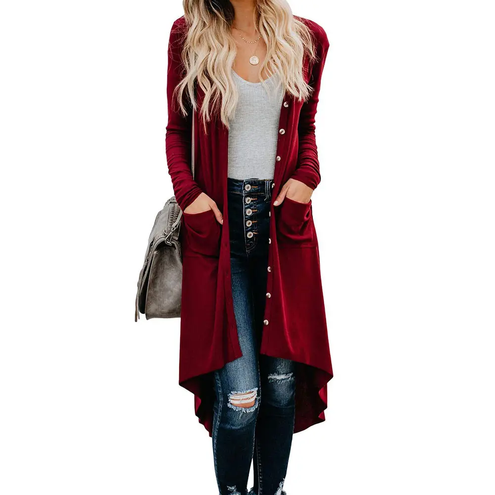 Long Sleeve Button Cardigan Sweater Coat Green - Image 3