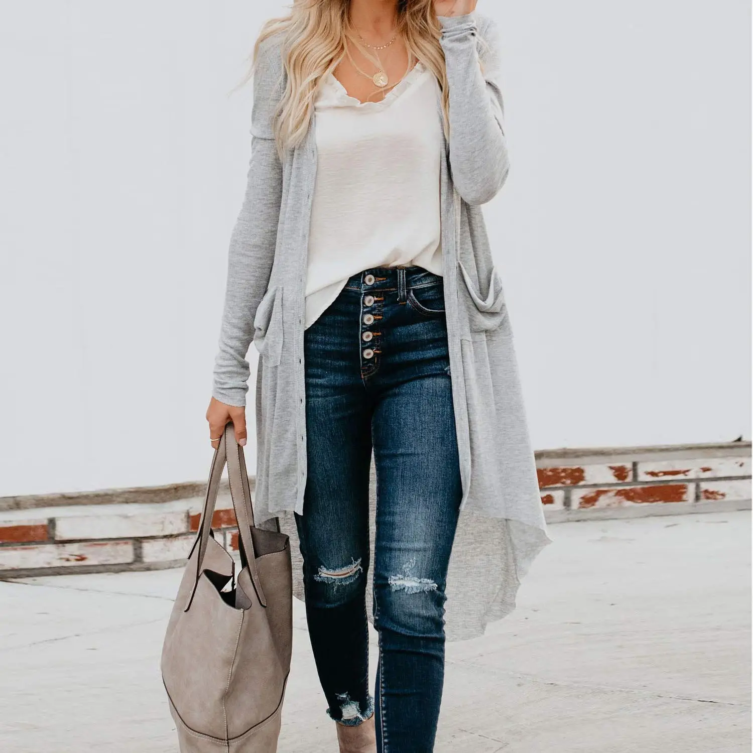 Long Sleeve Button Cardigan Sweater Coat Green - Image 5
