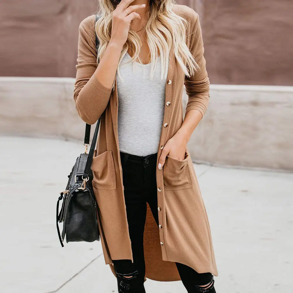 Long Sleeve Button Cardigan Sweater Coat Green - Image 6