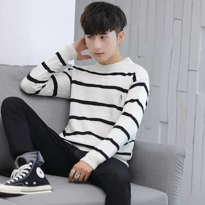 Men's Bixin Embroidered Striped Pullover Sweater - Image 4