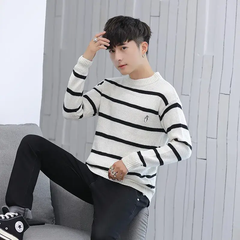 Men's Bixin Embroidered Striped Pullover Sweater - Image 5