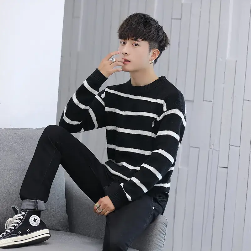 Men's Bixin Embroidered Striped Pullover Sweater - Image 7
