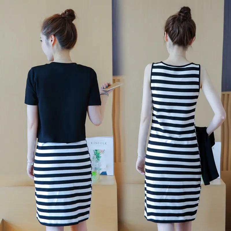 Women Hello Print Striped Skirt Summer Suit 2025