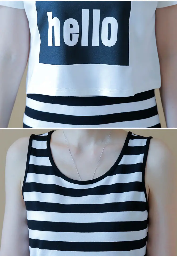 Women Hello Print Striped Skirt Summer Suit 2025 — feature 23
