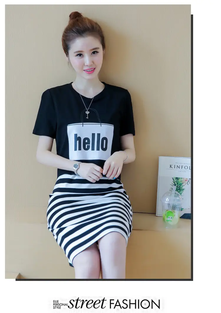Women Hello Print Striped Skirt Summer Suit 2025