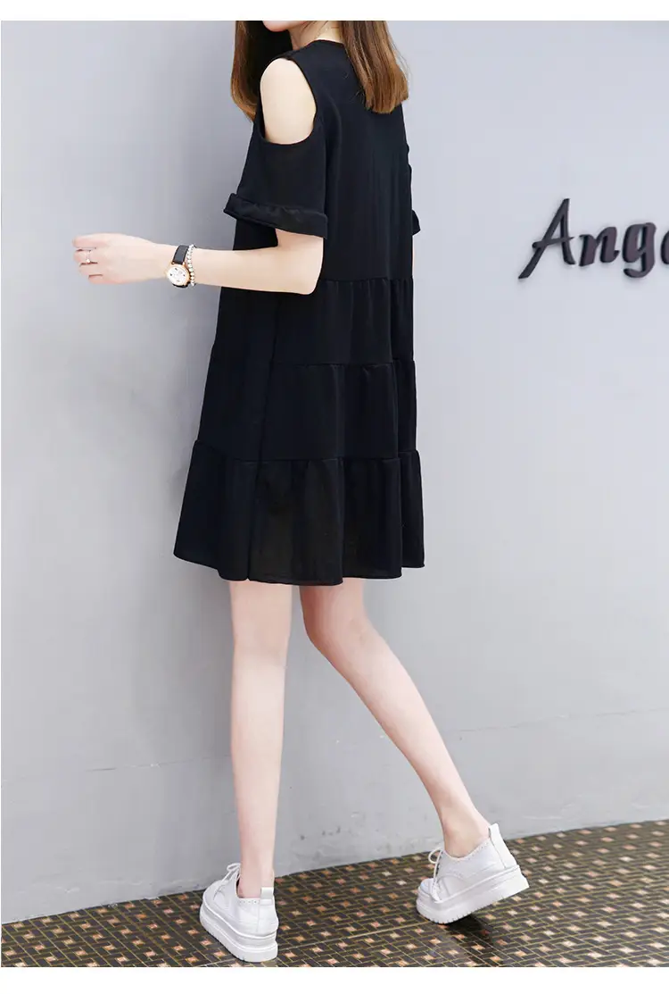 Women Korean Loose Yellow Tiered Dress - Image 4