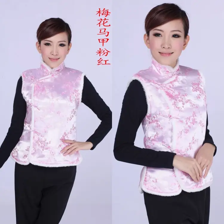 Women Chinese Button Cotton Vest Black Red New Year Warm Winter Tang Suit Vest — feature 11
