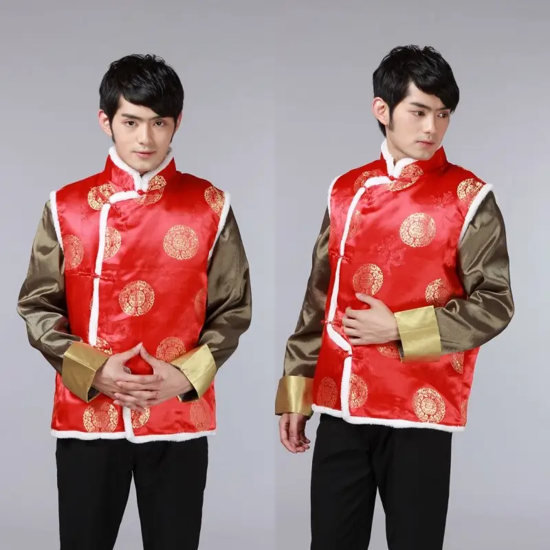 Women Chinese Button Cotton Vest Black Red New Year Warm Winter Tang Suit Vest — feature 14