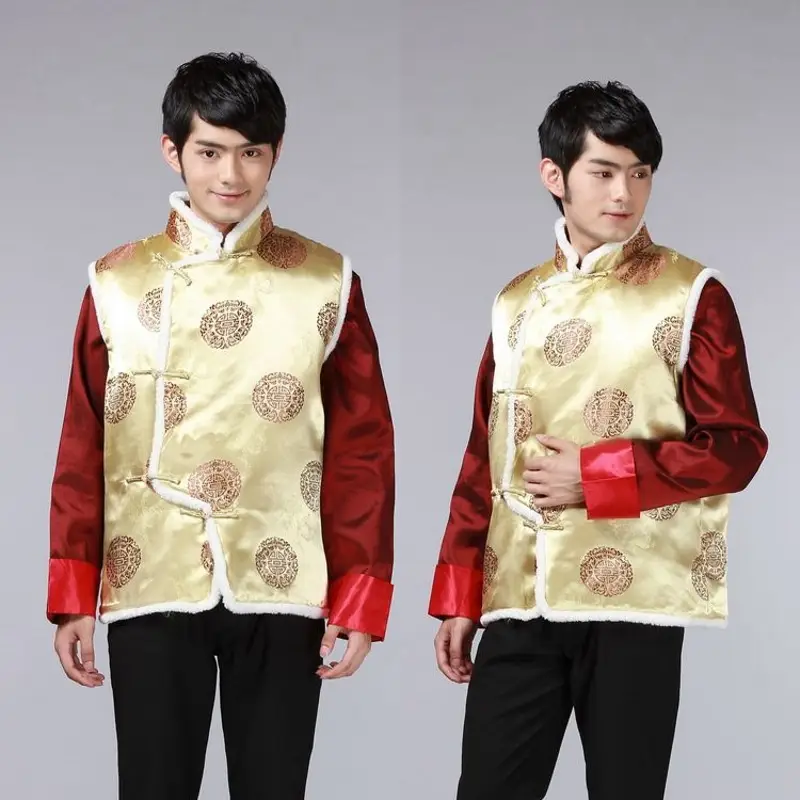 Women Chinese Button Cotton Vest Black Red New Year Warm Winter Tang Suit Vest — feature 15