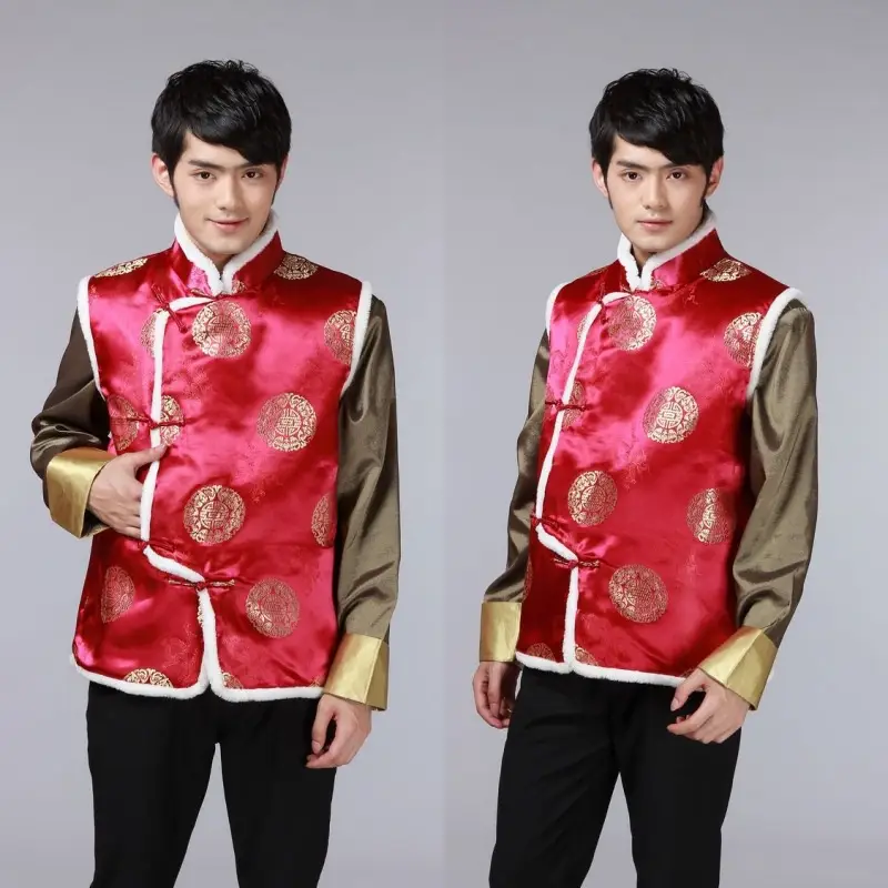 Women Chinese Button Cotton Vest Black Red New Year Warm Winter Tang Suit Vest — feature 17