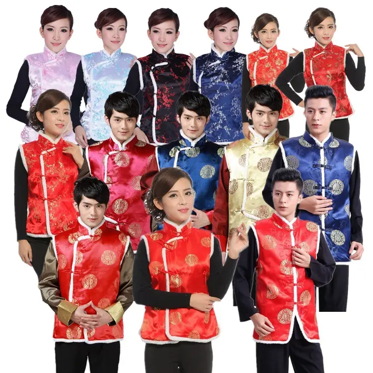 Women Chinese Button Cotton Vest Black Red New Year Warm Winter Tang Suit Vest — feature 2