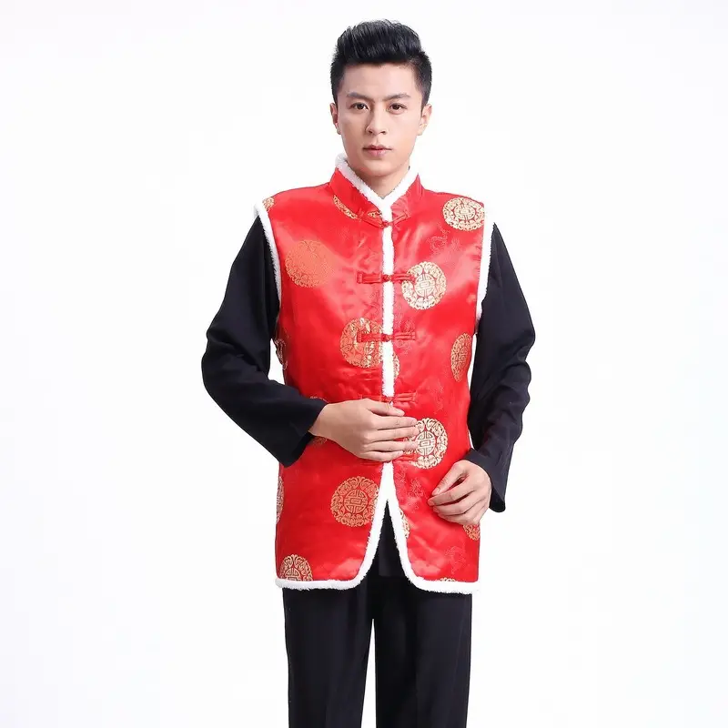 Women Chinese Button Cotton Vest Black Red New Year Warm Winter Tang Suit Vest - Image 12