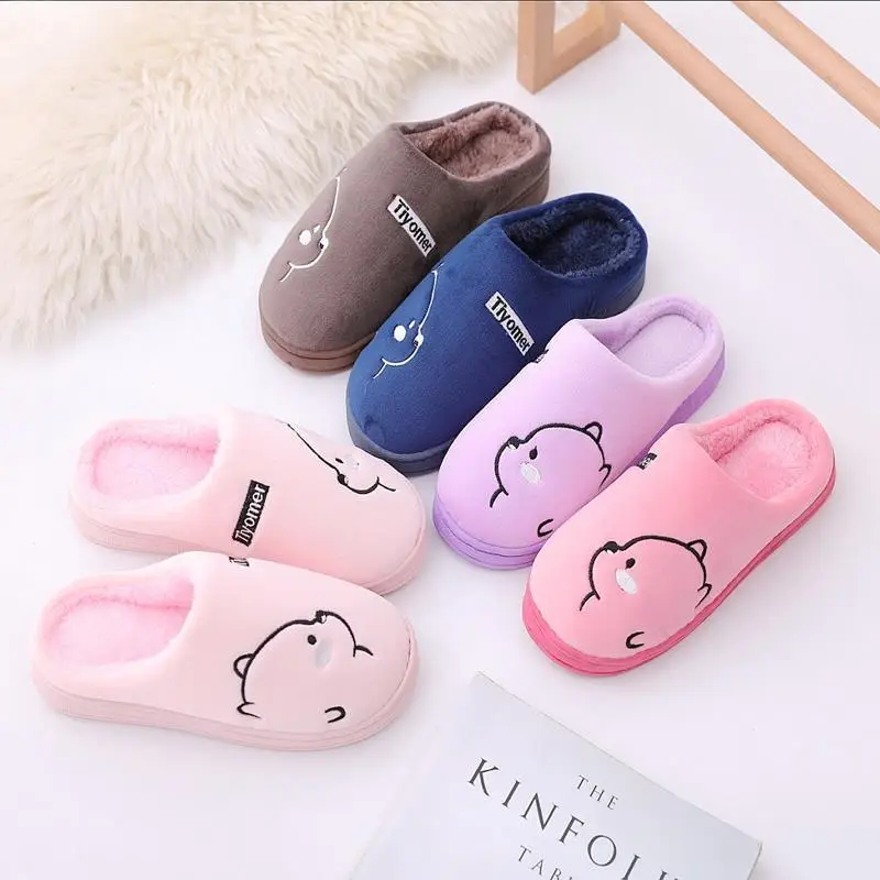 Autumn and winter new Korean version of the cartoon bear cotton slippers indoor and outdoor comfortable warm couple plush cotton slippers wholesale - Image 6