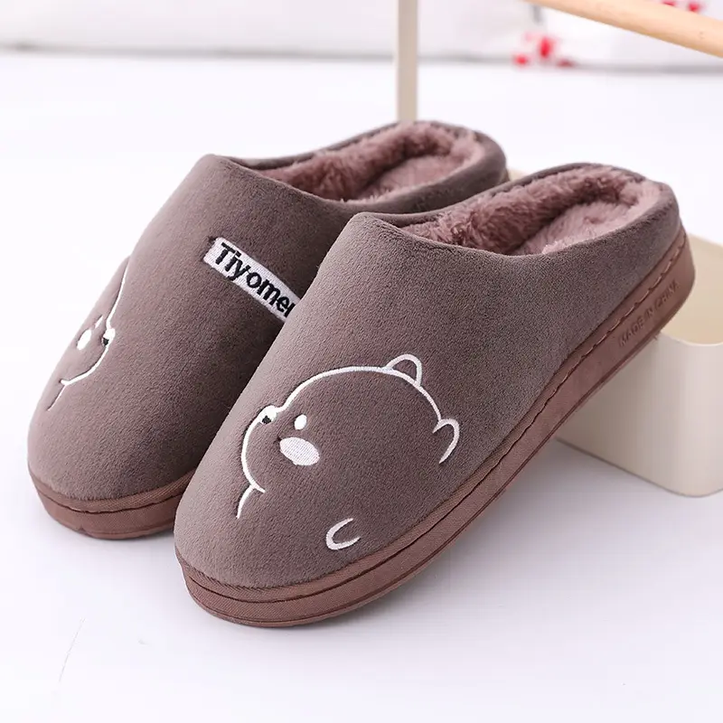 Autumn and winter new Korean version of the cartoon bear cotton slippers indoor and outdoor comfortable warm couple plush cotton slippers wholesale - Image 2