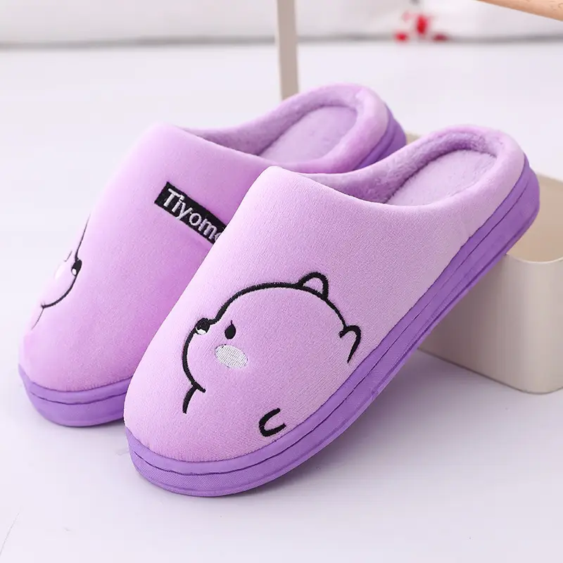 Autumn and winter new Korean version of the cartoon bear cotton slippers indoor and outdoor comfortable warm couple plush cotton slippers wholesale - Image 3