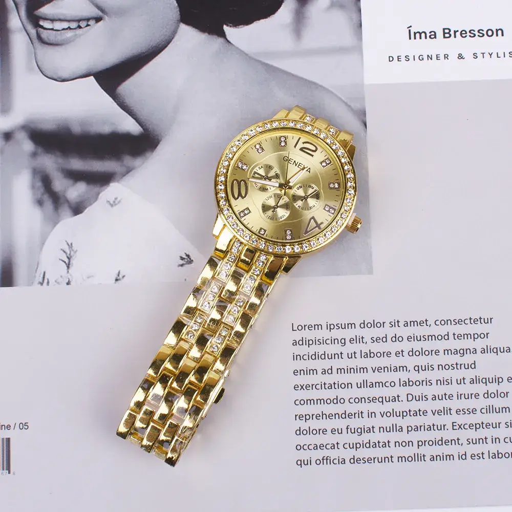Gold Plated Women's Quartz Watch with Crystal Band - Image 5