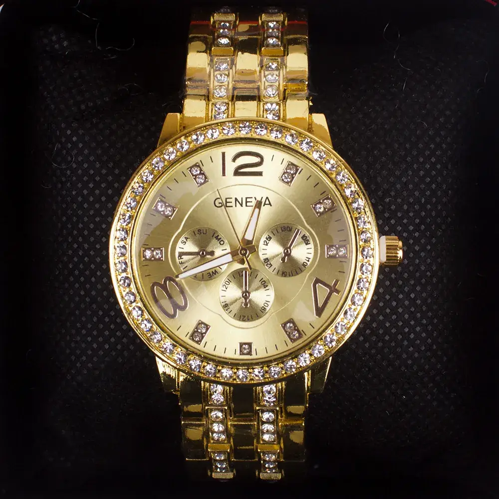 Gold Plated Women's Quartz Watch with Crystal Band - Image 2