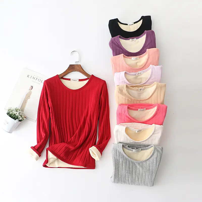 Women's Fleece Lined Long Sleeve T-Shirt Cream Large - Image 7