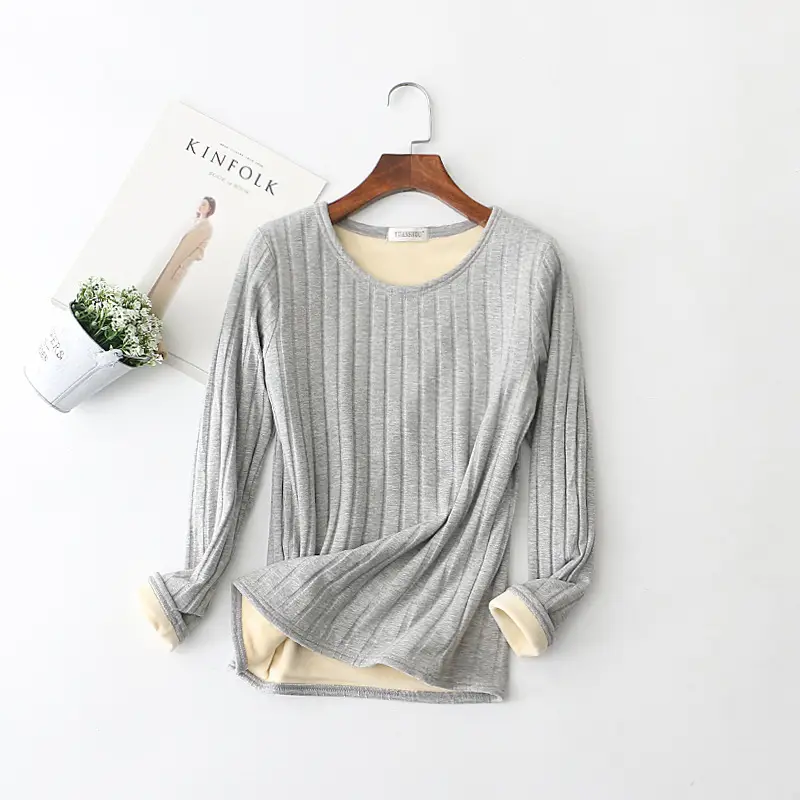 Women's Fleece Lined Long Sleeve T-Shirt Cream Large - Image 6