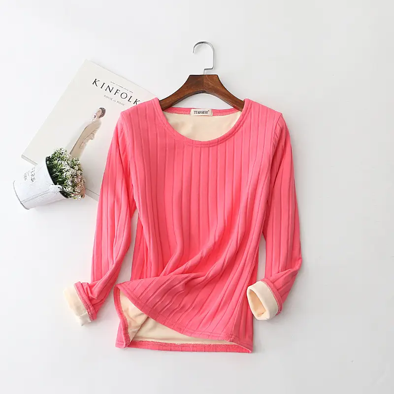 Women's Fleece Lined Long Sleeve T-Shirt Cream Large - Image 4