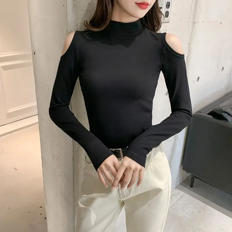 Women's Korean Slim Fit Off-Shoulder Blouse Fabric Blue - Image 11
