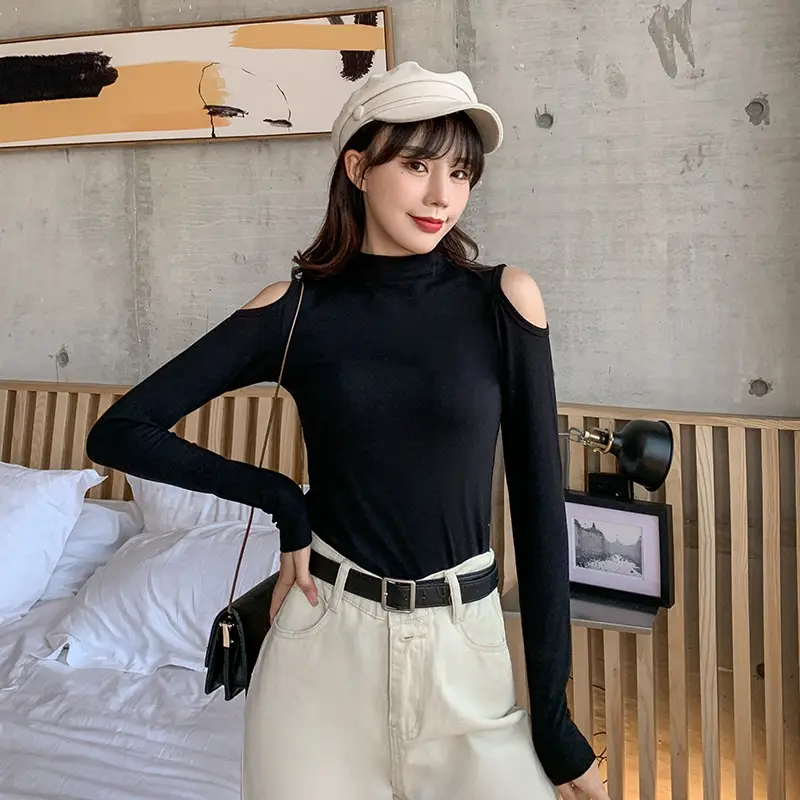 Women's Korean Slim Fit Off-Shoulder Blouse Fabric Blue - Image 12