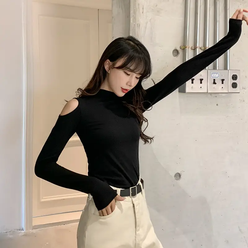 Women's Korean Slim Fit Off-Shoulder Blouse Fabric Blue - Image 13