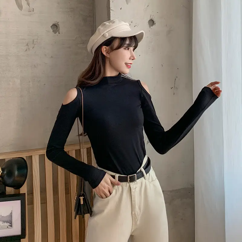 Women's Korean Slim Fit Off-Shoulder Blouse Fabric Blue - Image 14