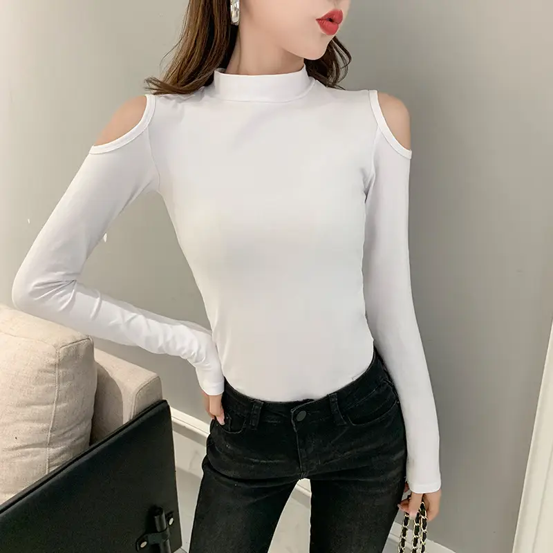 Women's Korean Slim Fit Off-Shoulder Blouse Fabric Blue - Image 2