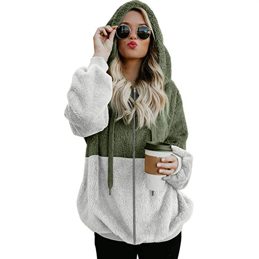 2025 European Women's Fleece Hoodie Sweatshirt Set Brown Grey Zip Up - Image 12