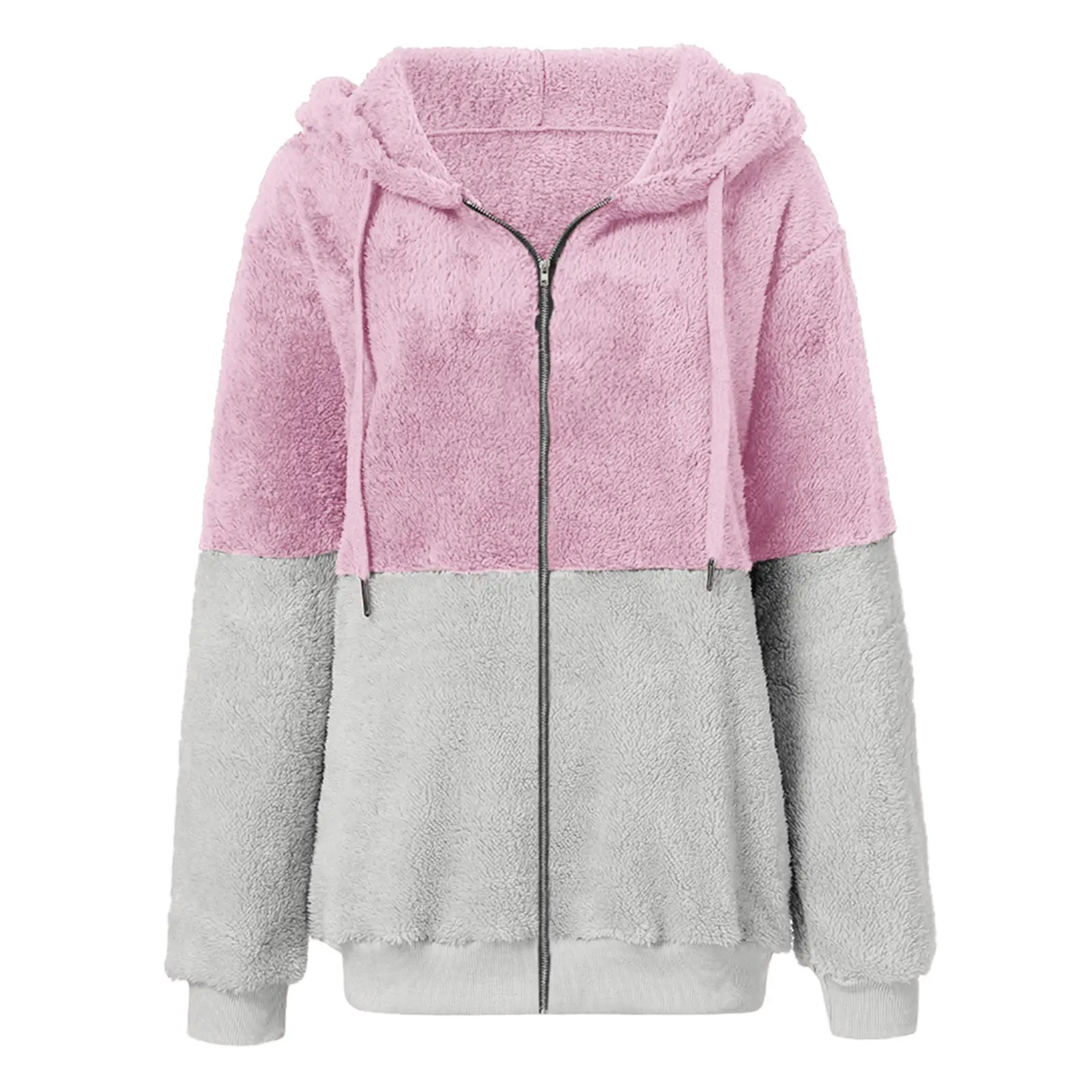 2025 European Women's Fleece Hoodie Sweatshirt Set Brown Grey Zip Up - Image 2