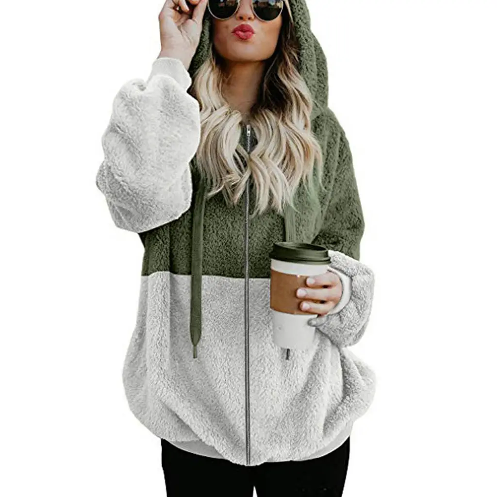 2025 European Women's Fleece Hoodie Sweatshirt Set Brown Grey Zip Up - Image 4