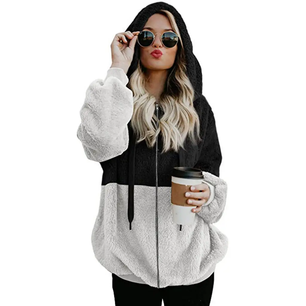 2025 European Women's Fleece Hoodie Sweatshirt Set Brown Grey Zip Up - Image 5