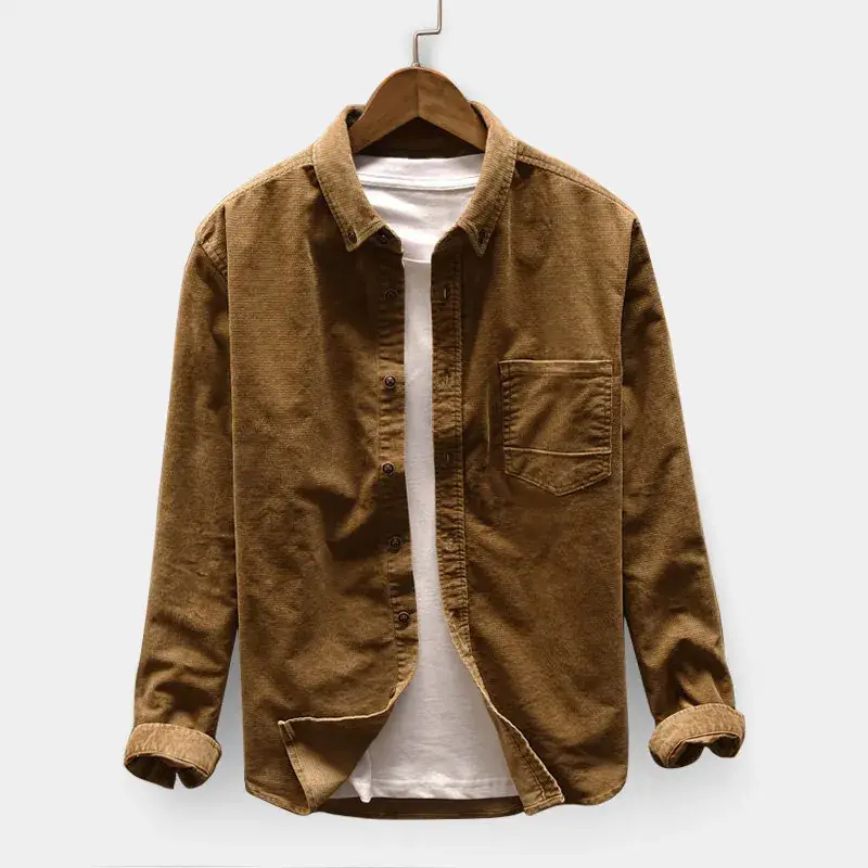 Men's Brown Wool Plain Jacket Winter Warm Pocket Decorative Casual