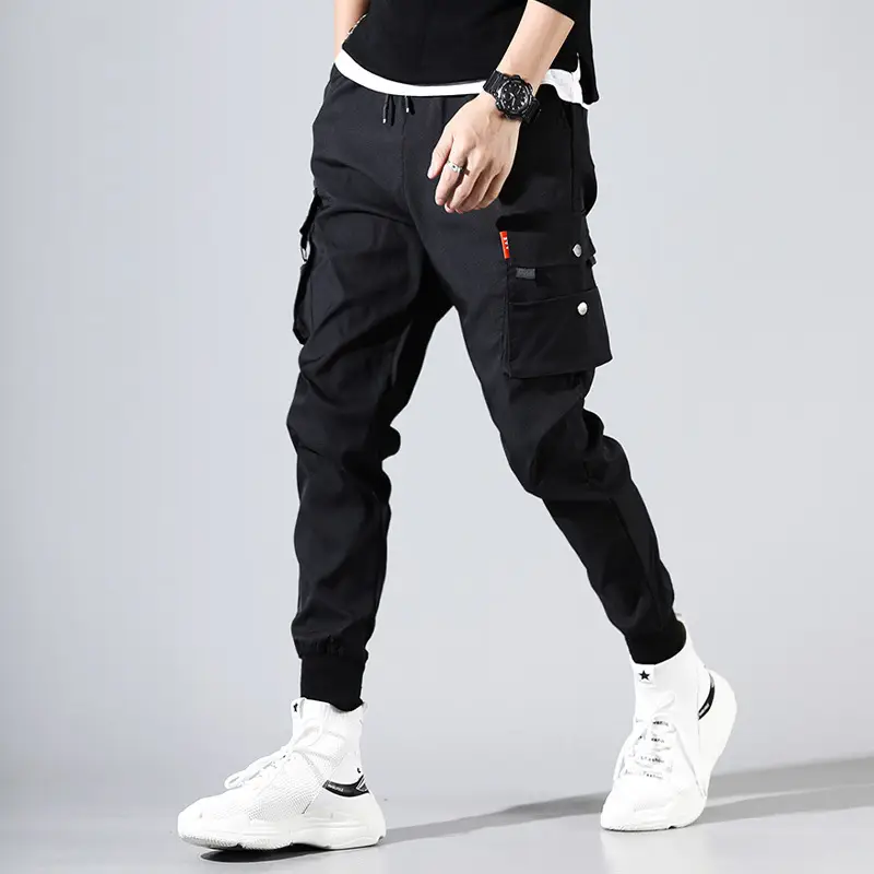 Men's Black Cargo Pants Spring Autumn Casual Joggers