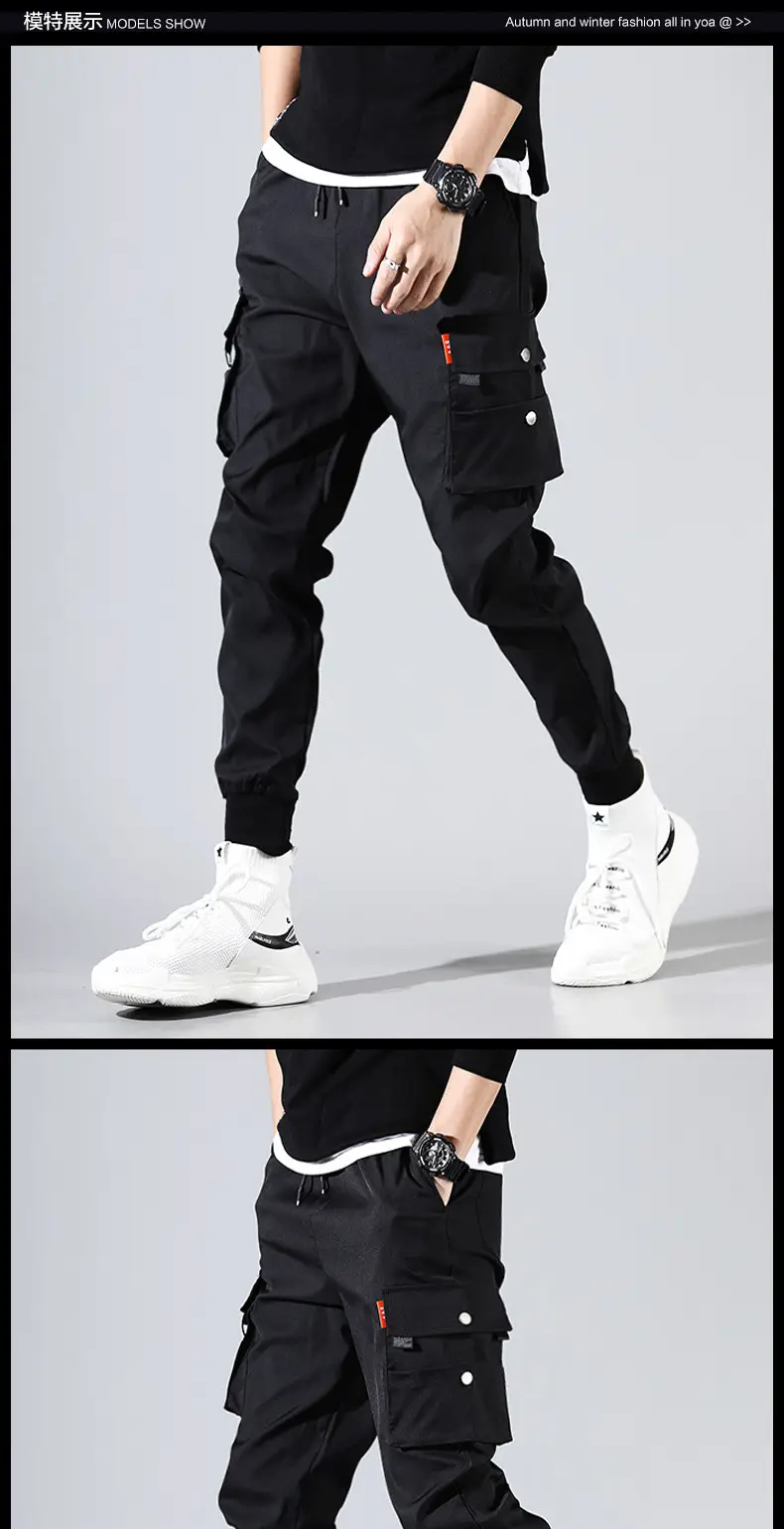 Men's Black Cargo Pants Spring Autumn Casual Joggers — feature 4
