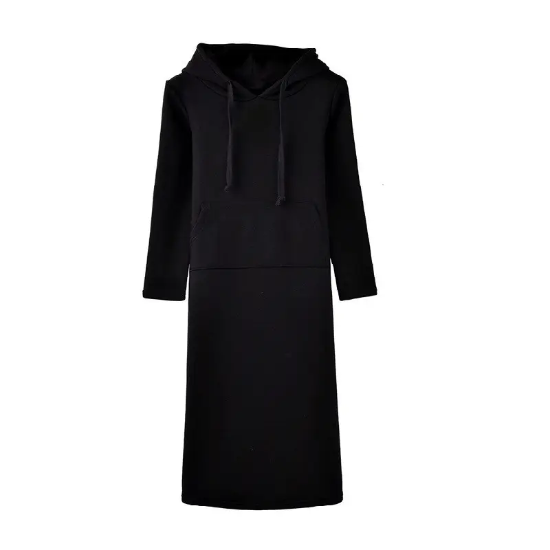 Women Hooded Sweatshirt Dress Grey Long Sleeve Slim Waist
