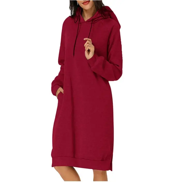 Women Hooded Hoodie Mid-Length Sweater Grey - Image 8