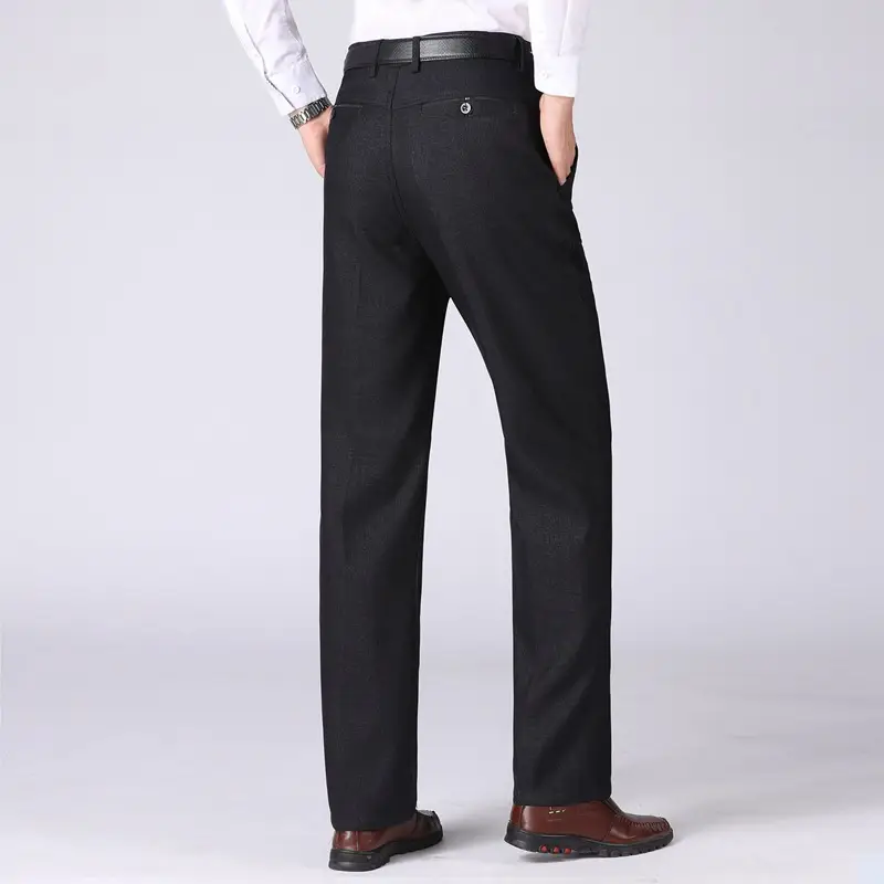 Men's Black Fleece-Lined Western Pants Autumn Winter Loose Straight - Image 2