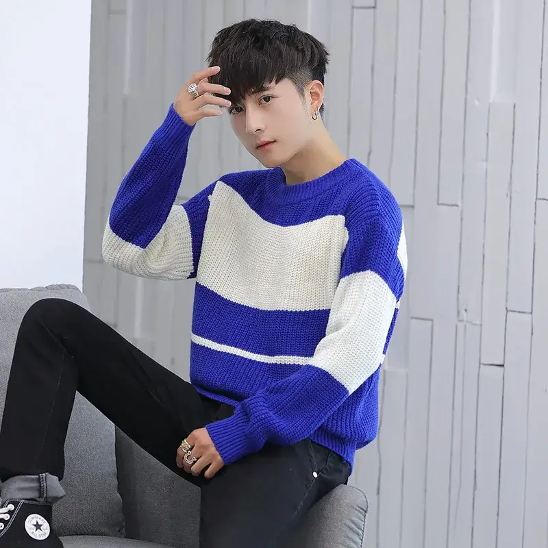 Korean Style Loose Turtleneck Sweater Black White - Image 4