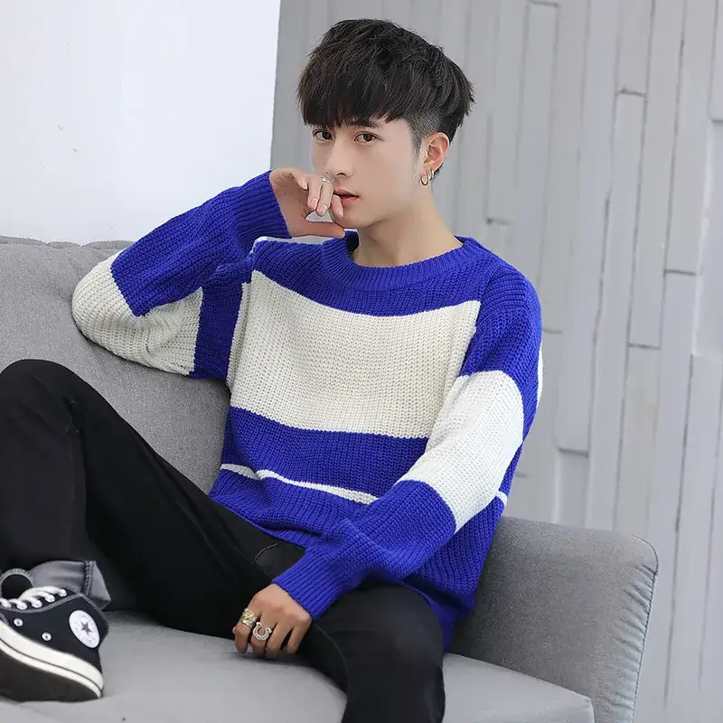 Korean Style Loose Turtleneck Sweater Black White - Image 2