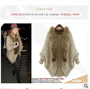 Women's Knitted Fur Collar Sweater Cape Winter Coat — feature 2