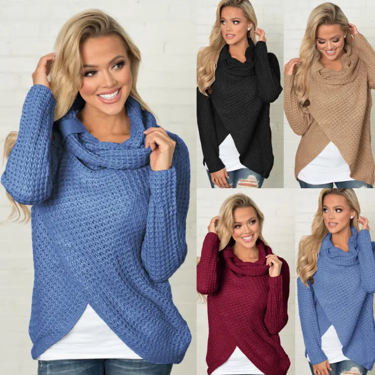 Women's Long-Sleeved Woven Lapel Sweater Tan Winter - Image 26